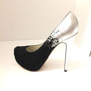 Aldo Black velvet with Silver platform heels